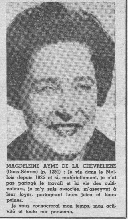 Mme Magdeleine AYMEDE LA CHEVRELIERE (1906/1976)